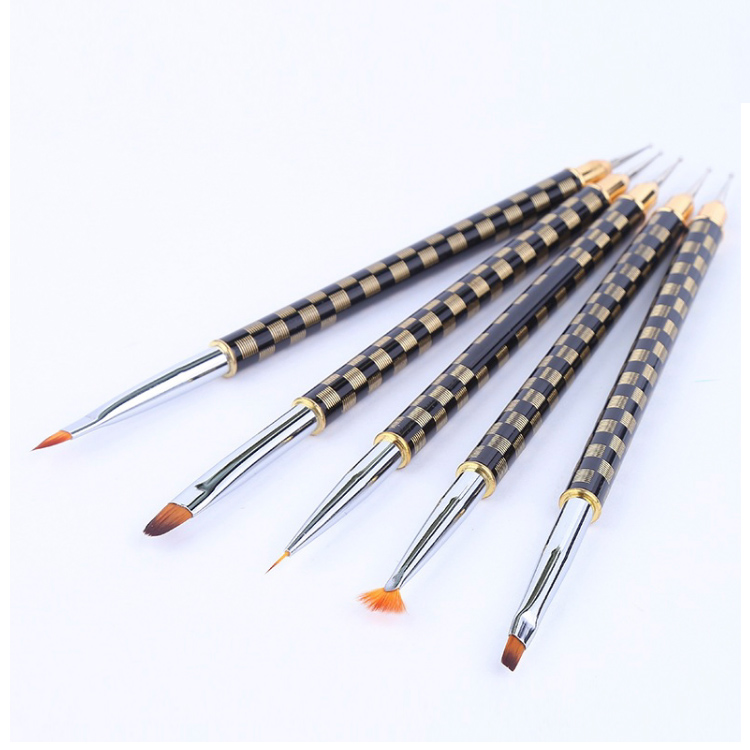 New design metal handle nylon hair gel paint drawing double use art brushes for nail