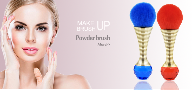 Custom Plastic Handle Sapphire or Ruby Red Makeup Powder Brush with Synthetic Hair