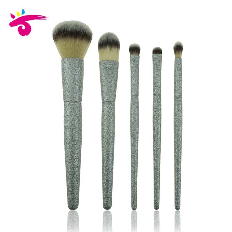 High End 5 Pcs Silvery Handle Glitter Powder Brush Bling Makeup Brush Set