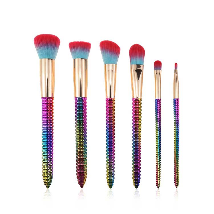 6 Pcs Plastic Handle Colorful Rainbow Brush Set Beauty Mermaid Cosmetic Brush