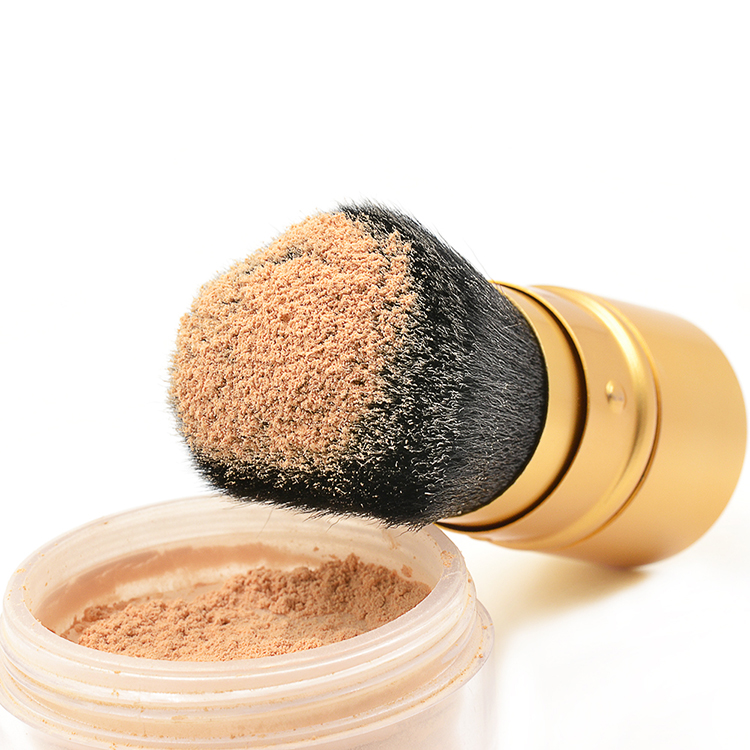 Cosmetic Tools Supplier Gold Metal Handle Retractable Makeup Kabuki Powder Brush