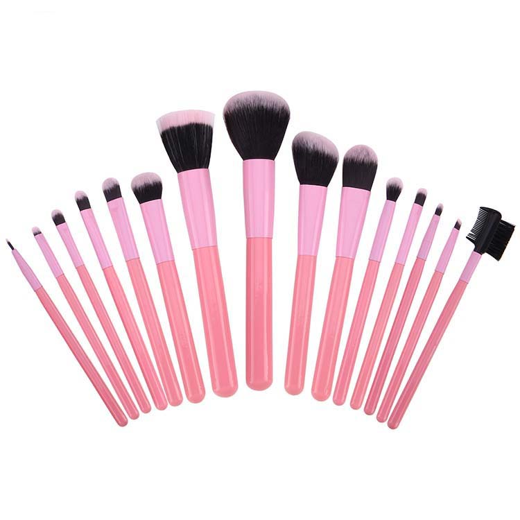 Customs Logo 15pcs Pink Double Color Hair Wood Handle Makeup Brush Set For Girl