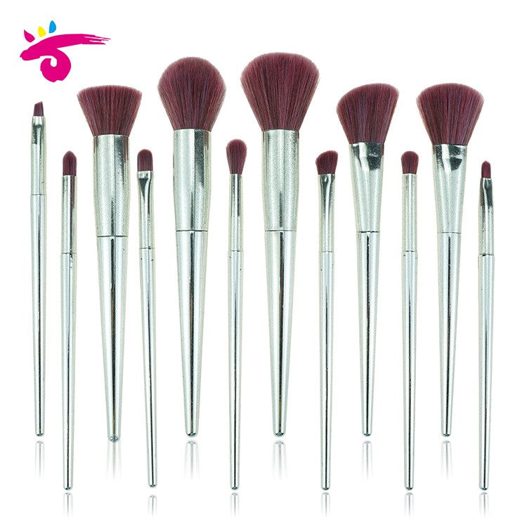 Custom logo 12pcs pro bling silver makeup brush set