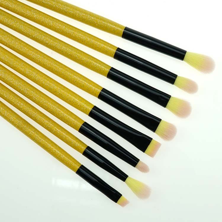 12 Pcs Glitter yellow Bling Handle Makeup Brush Vegan Makeup Brushes Set With Case