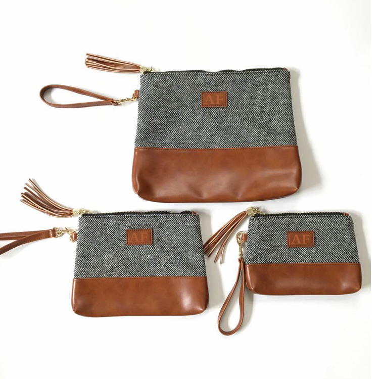 Fabric and PU Wrist Wallet Handbag Cellphone Bag Storage Pouch with Wrist Strap