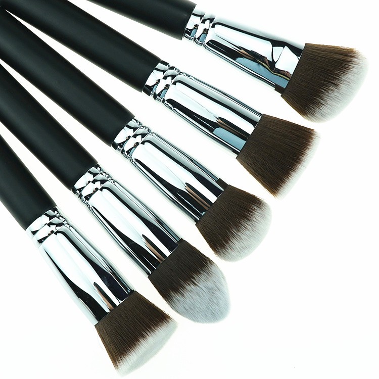 10Pcs Black Brush Foundation Kabuki Makeup Label Brushes