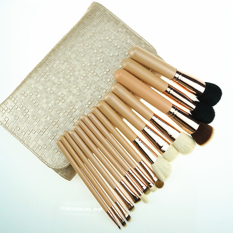 15pcs private label wood handle makeup brush professional cosmetic brushes set