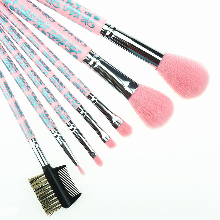 Mini Pink 7PCS Portable Flower Travel Makeup Brush Kit WIth Brush Case