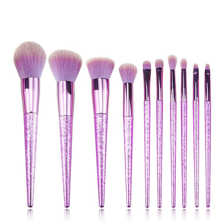 Factory new design purple plastic handle cosmetics brushes set makeup