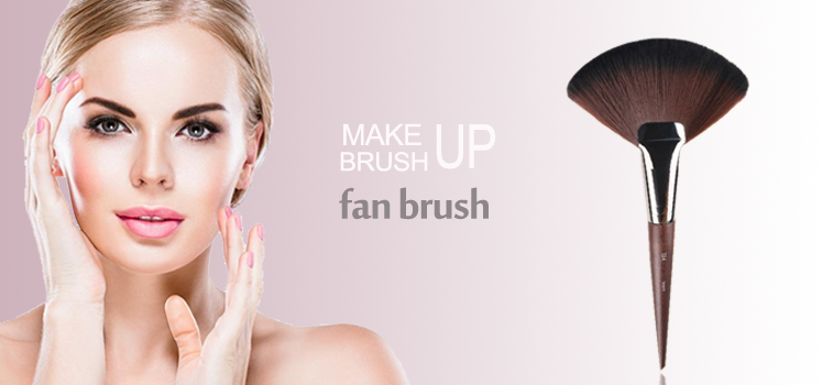 High Quality Custom Single Wooden Soft Synthetic Hair Face Makeup Fan Brush