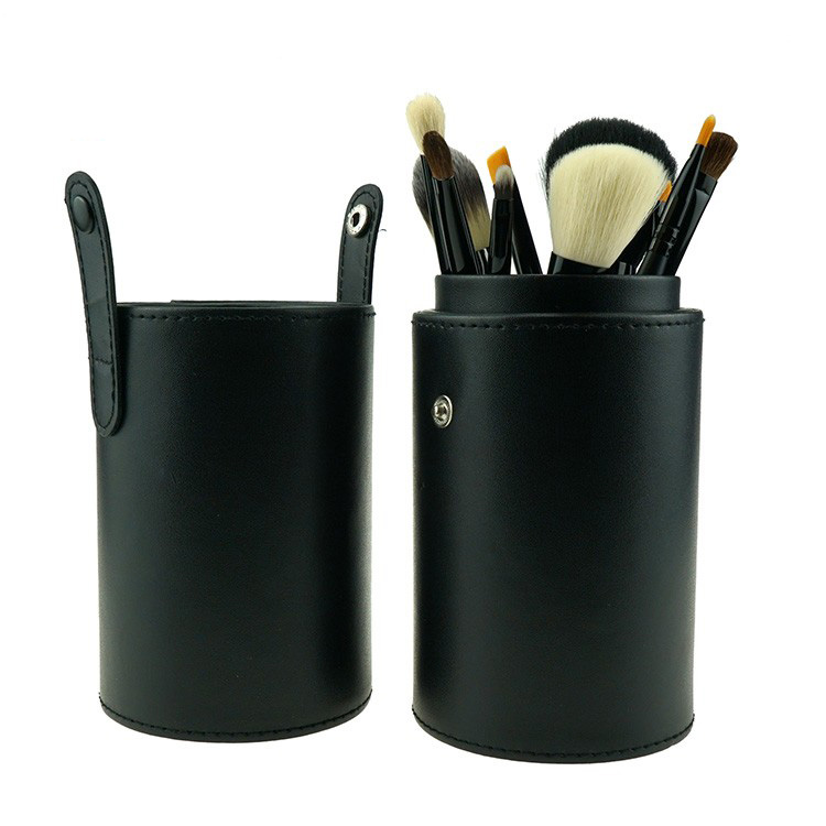 High quality 10pieces synthetic hair black cosmetic brush set with black makeup holder