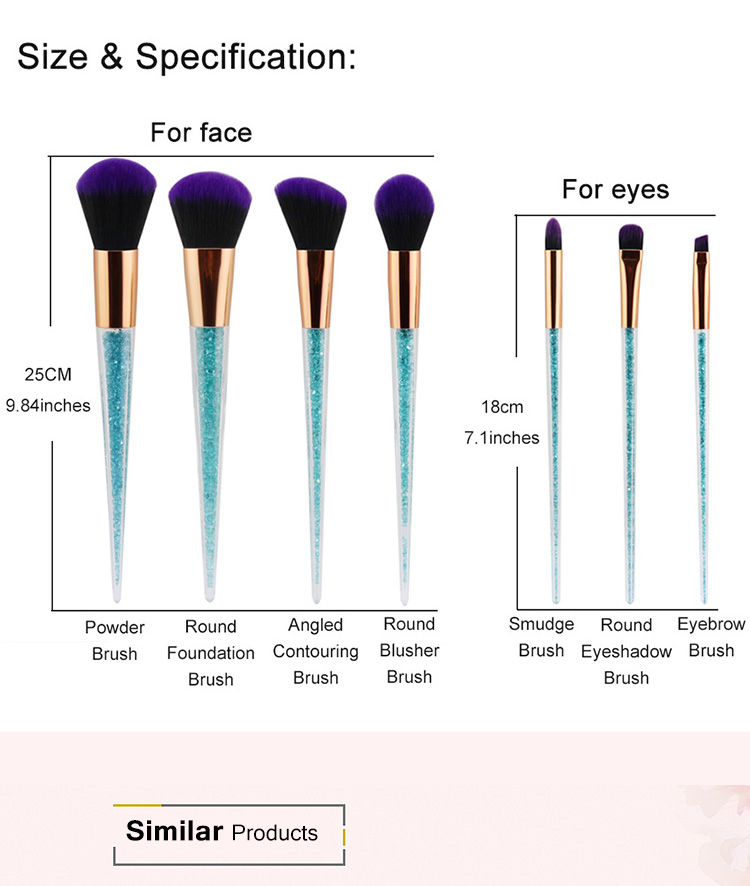 New Crystal Glitter Diamond Handle Makeup Brushes Private Label Make Up Brush Set