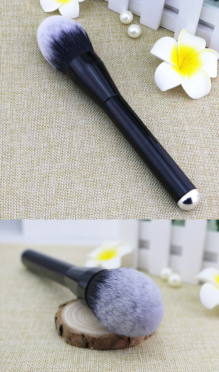 High Quality Synthetic Hair Custom Handmade Single Black Large Metal Flame Shape Powder Makeup Brush Factory Wholesale