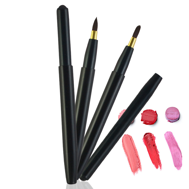 Black Premium Synthetic Hair Mini Retractable Makeup Lip Brush With Cap