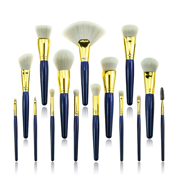 Fancy High Quality Royal Blue Professional Cosmetic Makeup Brush Set 15pcs