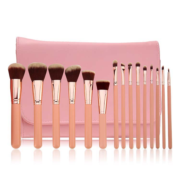 Custom Brand 15Pcs Rose Gold Makeup Brush Set With Cosmetic Bag