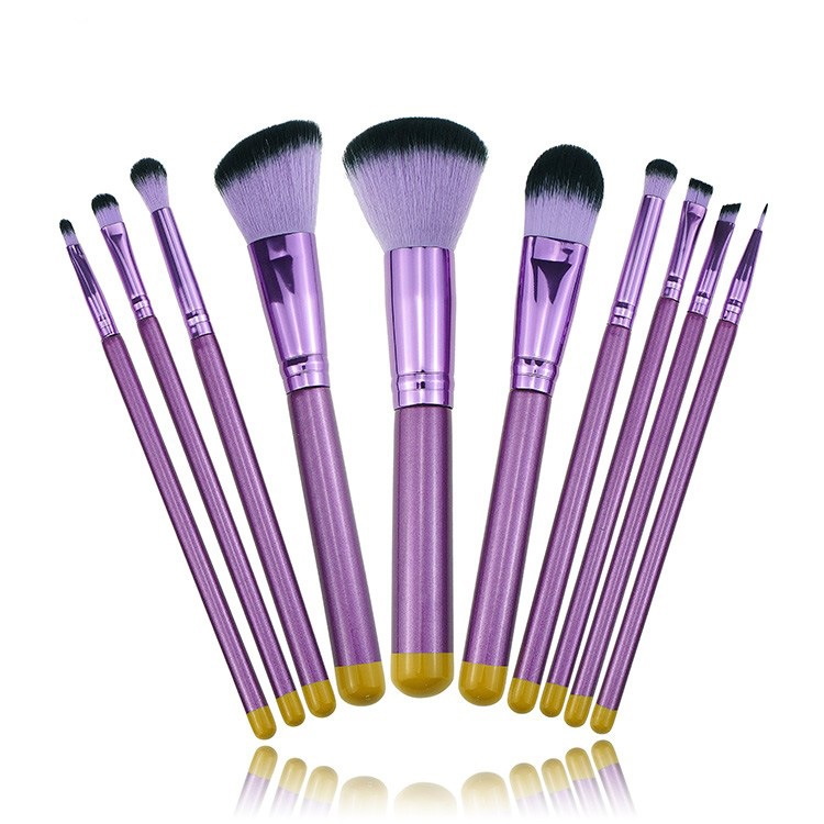 Private label synthetic hair purple wooden handle beauty makeup brush set