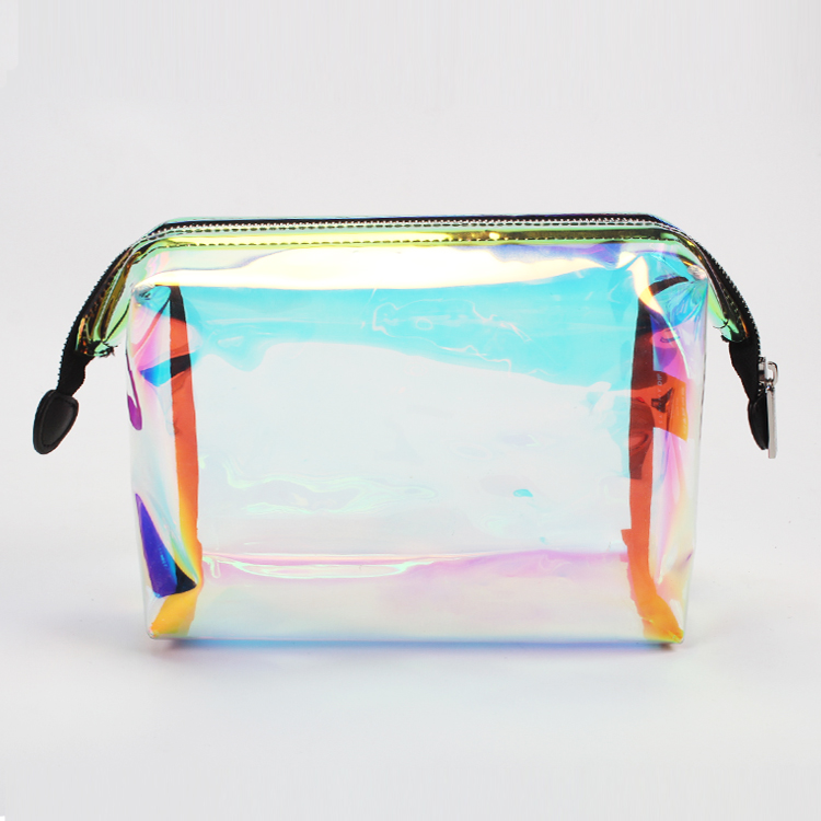 Women Girls Clear Bag Transparent Rainbow Laser Hologram Cosmetic Makeup Travel Wash Bag