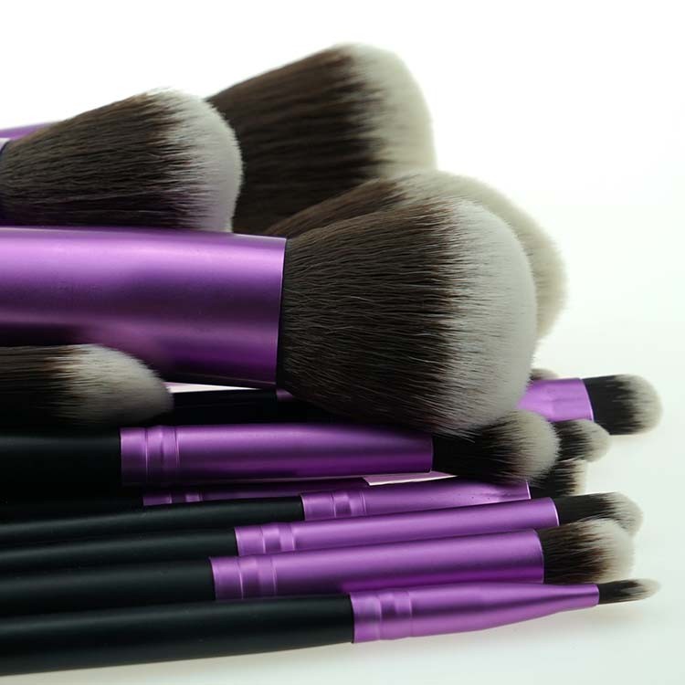 15 Piece Purple Ferrule New Makeup Brushes Flat Foundation Makeup Brush With PU Bag