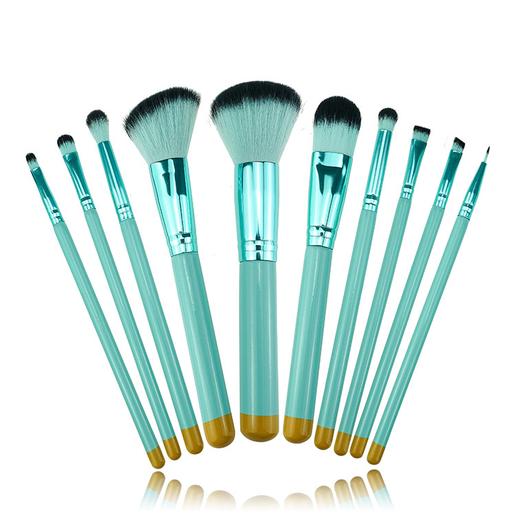 New Fresh Green 10pcs Mermaid Makeup Brush Set With Case Beauty Tools