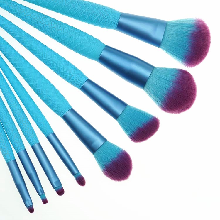 8 Piece Blue Mermaid Makeup Brush Set Travel Size Soft Makeup Brushes