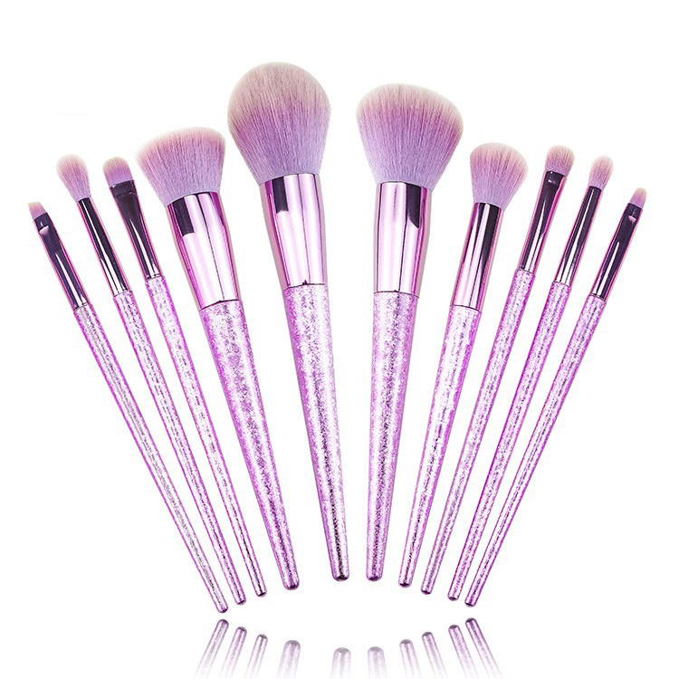 Factory new design purple plastic handle cosmetics brushes set makeup
