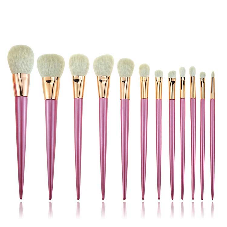 12 Pcs Animal Hair Brush Pink Pointed Handle Makeup Brushes Best