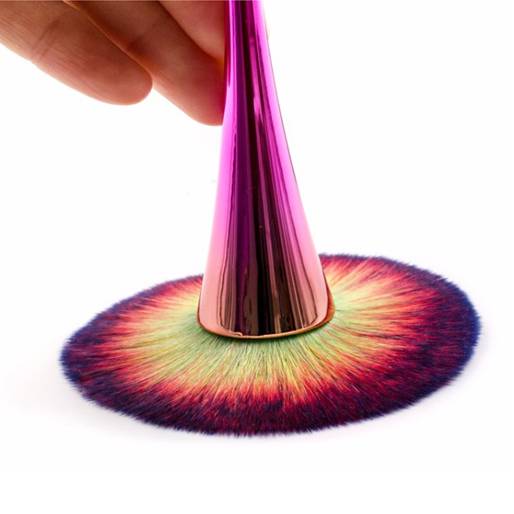 Electroplated Ombre Plastic Makeup Brushes Fire Shape Big Fluffy Powder Brushes