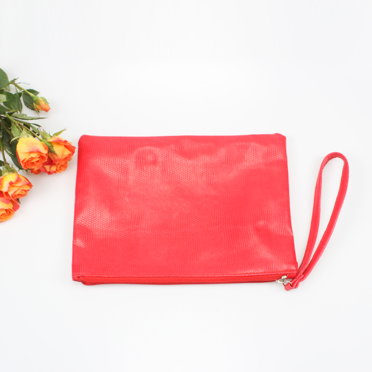 Fashion PU Ladies Clutch Bag with Wristlet Red Faux Leather Clutch Bag Women