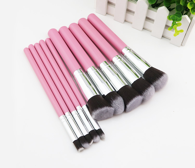 10 pcs Big Pink Kabuki Vegan Makeup Brush Set