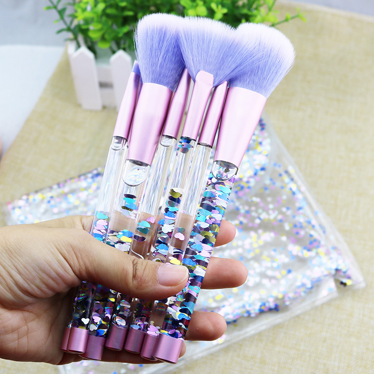 Wholesale New 7 PCS Professional Sequins Kabuki Paillette Cyrstal Liquid Glitter Makeup Brushes Set