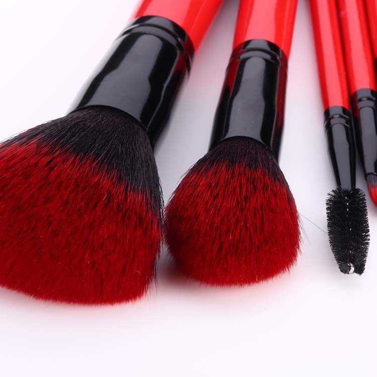 Attractive Brush Tools Fresh Red 10PC Travel Brush Kit Soft Vegan Fiber Brush Set with HandBag
