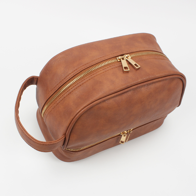 Double Layer Travel Toiletry Bag for Men Shaving Kit Organizer PU Leather Toiletry Bag