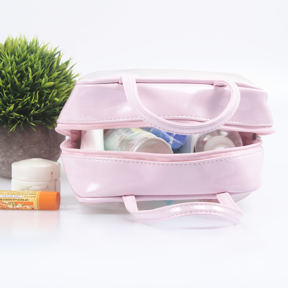 Pink Mesh Makeup Bag with Zipper Travel Mesh Cosmetic Bag