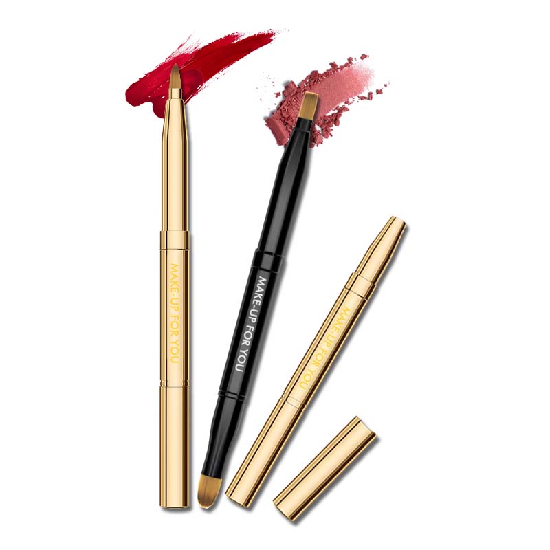 Travel Makeup Brush Double Ended Portable Metal Retractable Lip Eye Shadow Brush