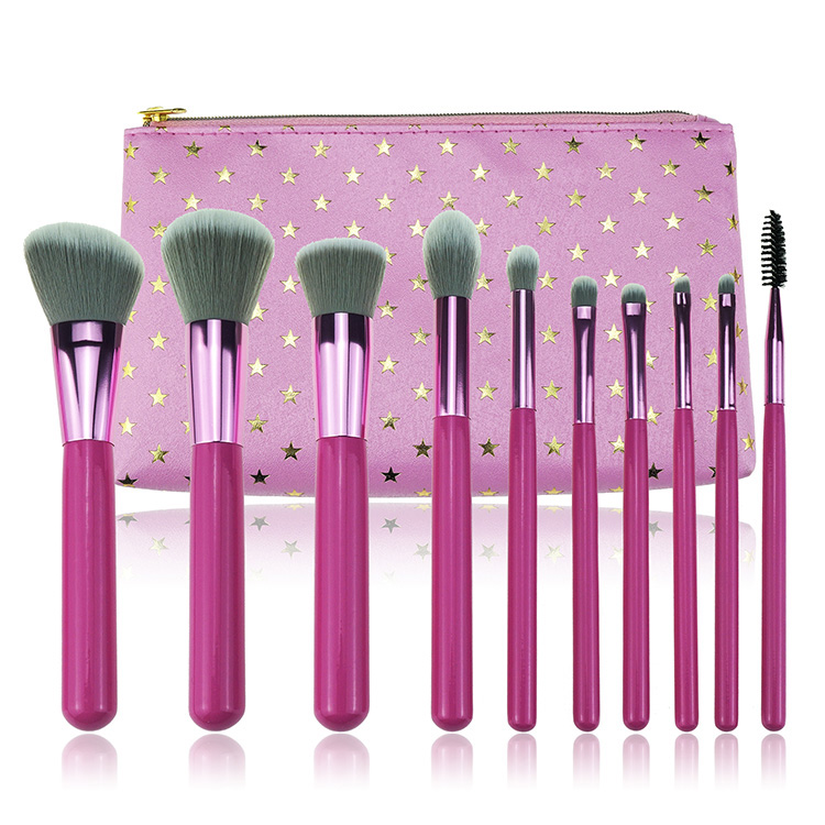 Custom Logo 10pcs Pink Glitter Star Marble Style Cosmetic Brush Set with Pouch