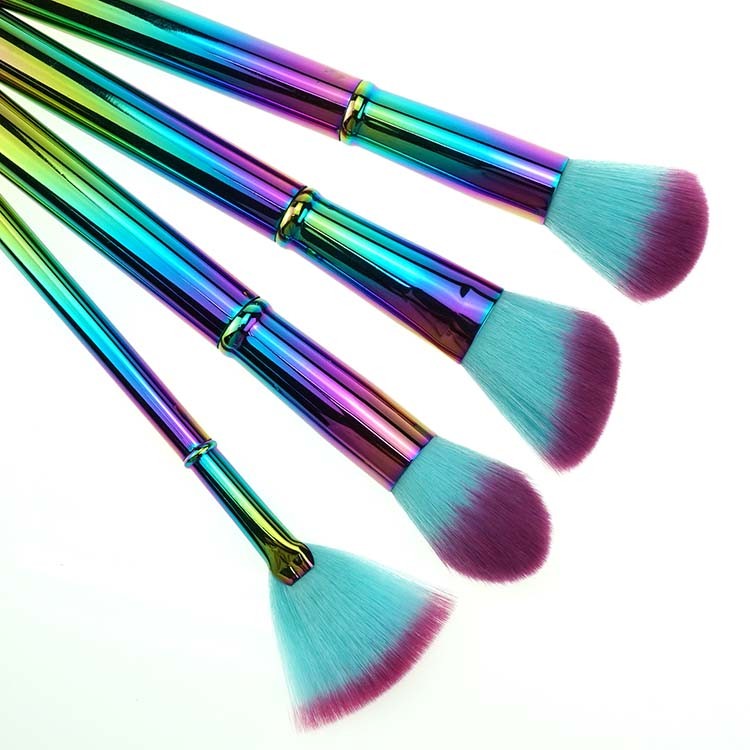 11 Piece Multi Color Electroplating Mental Handle Makeup Brush Kit With Bag