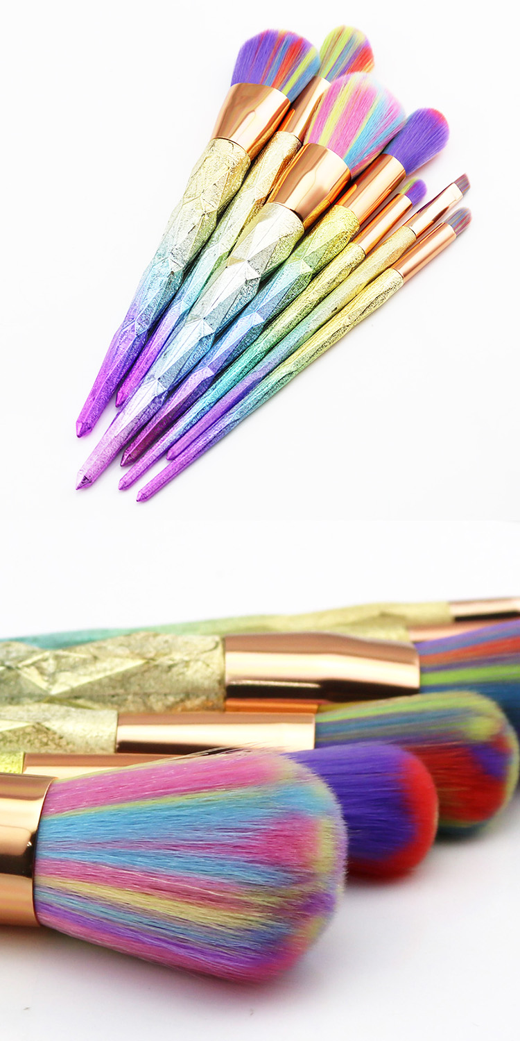 HOTPINKS Hot Sale 7pcs Rainbow Hair Diamond Handle Makeup Brushes