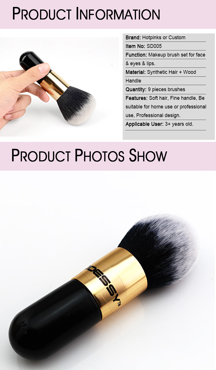 Factory OEM Best Seller Oval Black Stubby Handle Kabuki Powder Cosmetics Makeup Brush