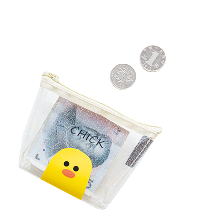 Korean Ladies Clear Cartoon Zipper Coin Purse Wallet Kids Animal Mini Key Card PVC Pouch Bag