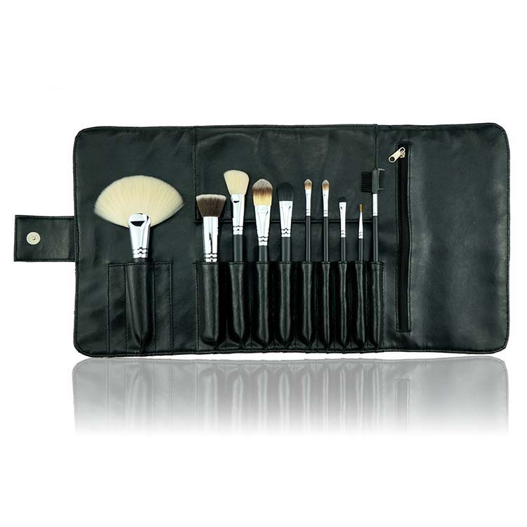 Travel 10pcs Kabuki Flat Cosmetic Brush Bag Set