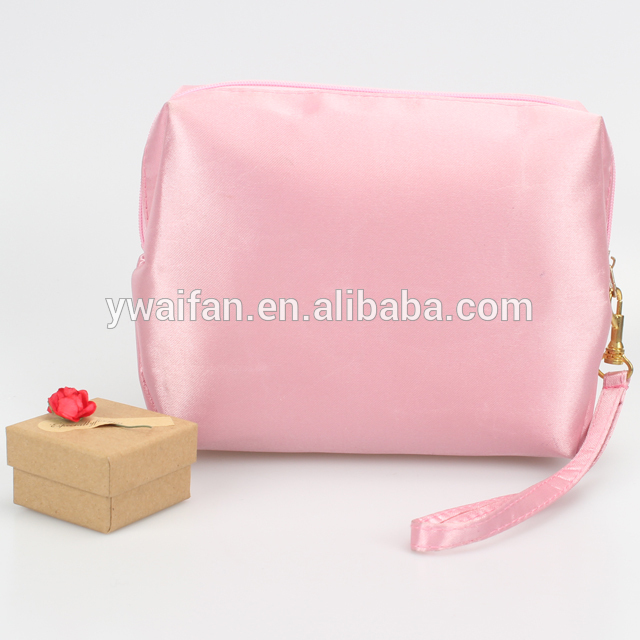 Pink Satin Cosmetic Organizer Beauty Storage with Handle Makeup Train Case