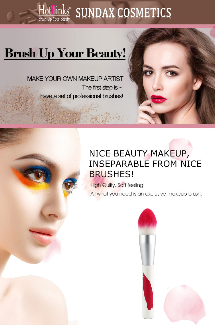 Factory OEM White Tapered Metal Handle Foundation Private Label Makeup Brush