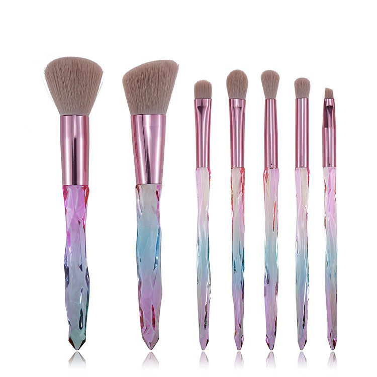 Custom logo 7pcs pink synthetic hair electroplating plastic handle colorful makeup brush set