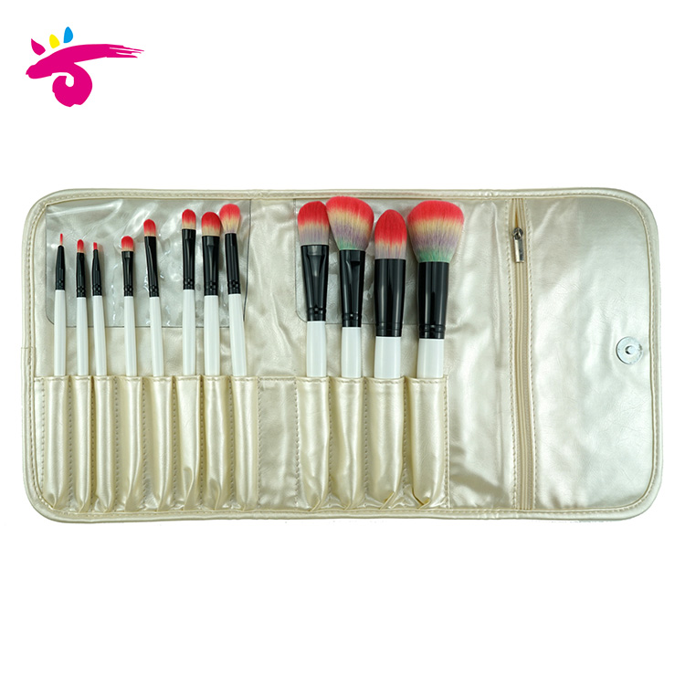 12PCS White Makeup Brush With Rainbow Synthetic hair And Makeup Case