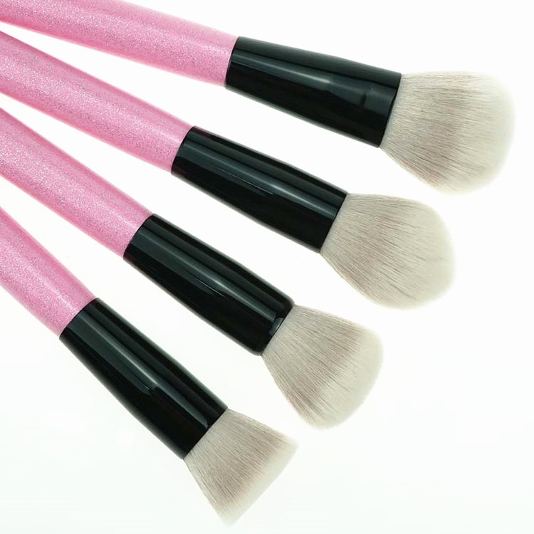 12 Pcs Glitter Pink Handle White Hair Bling Vegan Makeup Brushes Set With Box