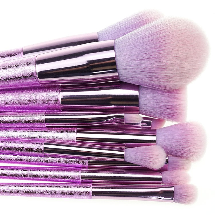 Factory new design purple plastic handle cosmetics brushes set makeup