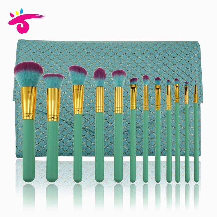 Hot selling on amazon cosmetic brush set mermaid makeup brush pouch