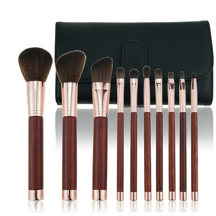 10PCS Rose Golden Makeup brush set with black high quality PU bag Free Design