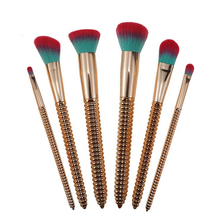 6 Pieces rose golden cute brush set powder , kabuki, concealer brush for maquillaje